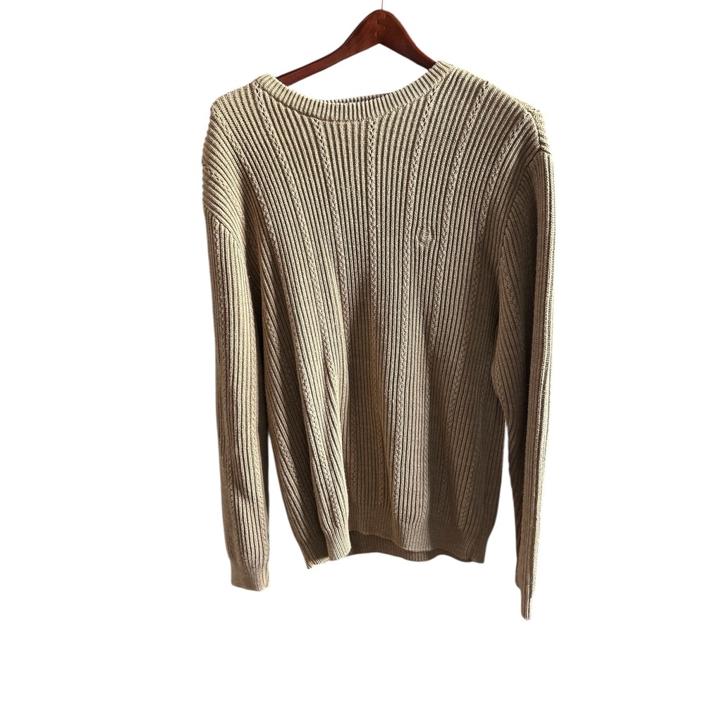 Chaps Ralph Lauren Mens Crew Neck Sweater Tan Ribbed Knit Cotton L G